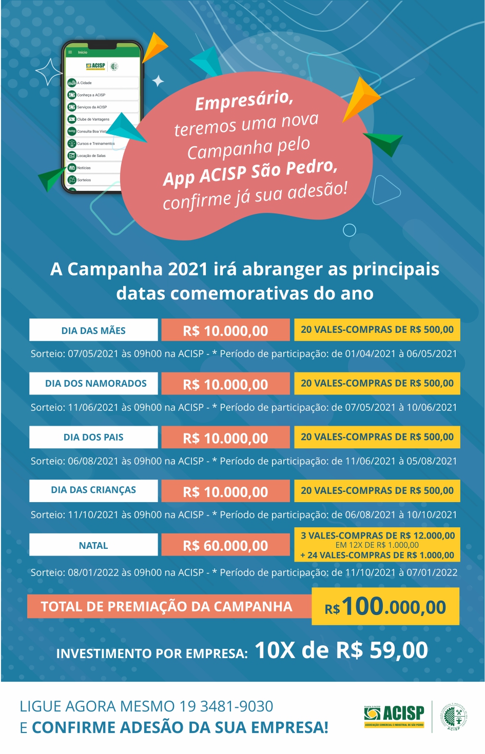 Nova Campanha pelo App da ACISP vai dar 100 mil em prêmios